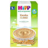 HiPP Porridge 5 cereale Bio, fără lapte, fără zahăr adăugat, după 5 luni, 200 g