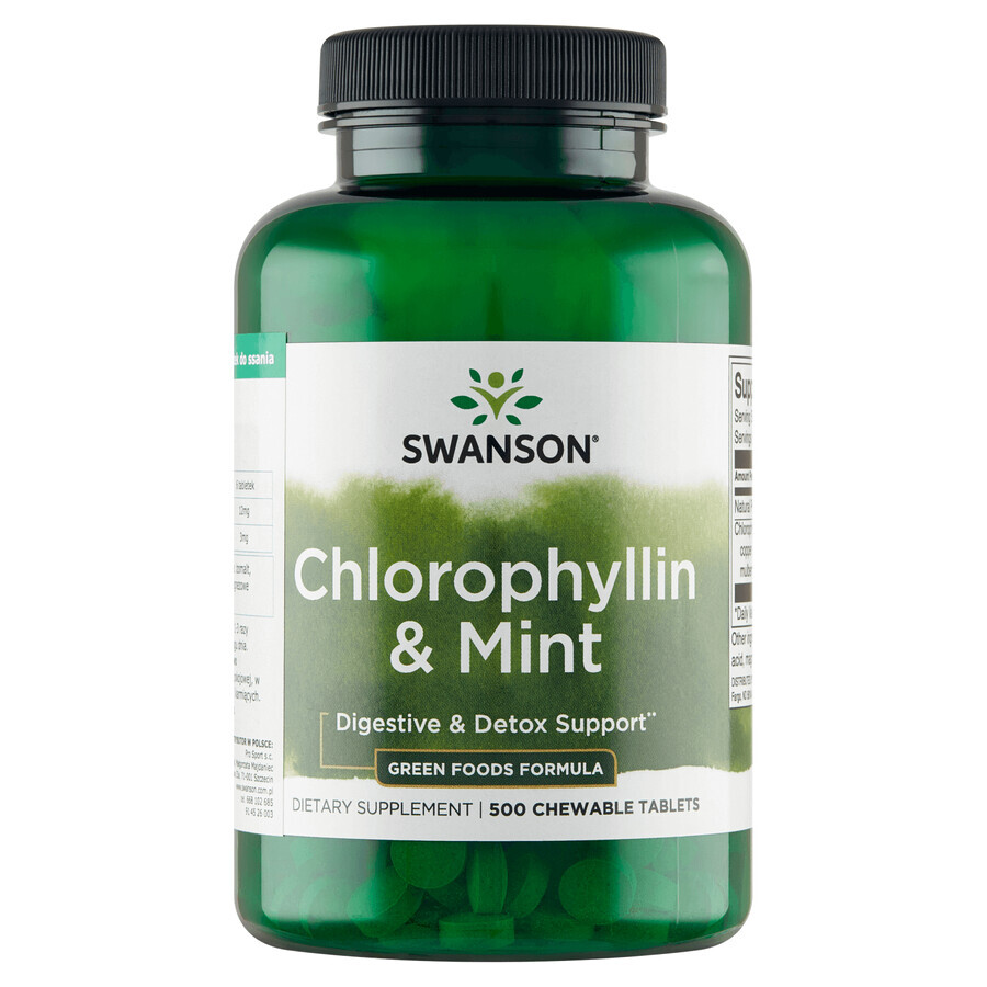 Swanson Chlorophyllin &amp; Mint, chlorophylle à la menthe, 500 comprimés à croquer