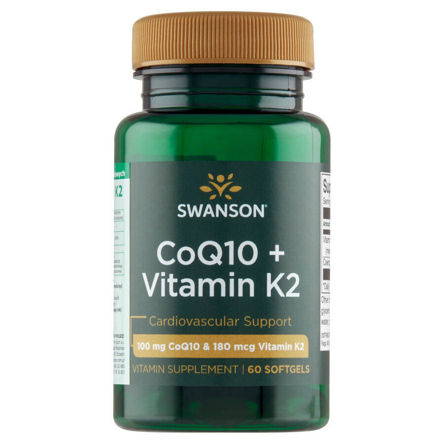 Swanson CoQ10 + Vitamina K2, coenzima Q10 100 mg e vitamina K 180 µg, 60 capsule in gel