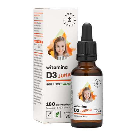 Aura Herbals, Vitamin D3 Junior 800 IU, drops, 30 ml