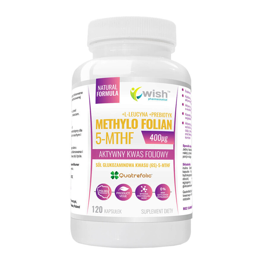 Wish Methylfolaat 5-MTHF 400 μg, actief foliumzuur, 120 plantaardige capsules