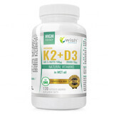 Wish, Vitamin K2 MK-7 Natto 100 µg + Vitamin D3 2000 IU 50 mcg + MCT Öl, 120 Kapseln