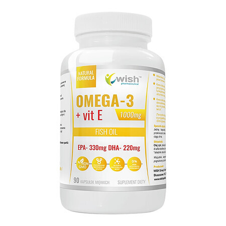 Wish, Omega-3 + Vitamin E 1000 mg, 90 Weichkapseln