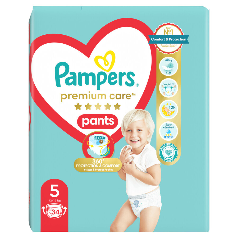 Pampers Premium Care Pants, pannolini, taglia 5, 12-17 kg, 34 pz.