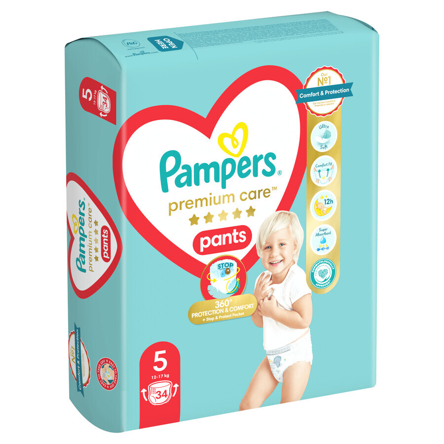 Pampers Premium Care Pants, pannolini, taglia 5, 12-17 kg, 34 pz.