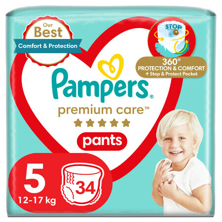 Pampers Premium Care Pants, pannolini, taglia 5, 12-17 kg, 34 pz.