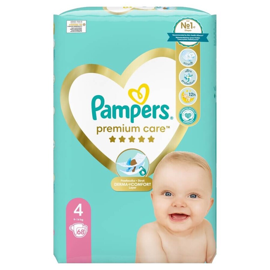 Pampers Premium Care, pannolini, taglia 4, 9-14kg, 68 pz.