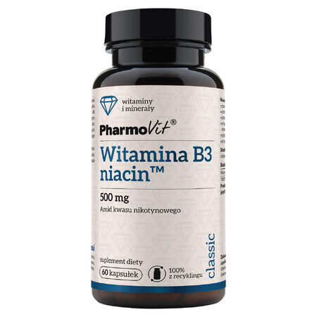 PharmoVit, Vitamine B3, Niacine 500 mg, 60 gélules