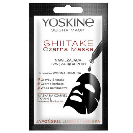 Yoskine Geisha Mask Shiitake, mască textilă neagră pentru hidratare și strângerea porilor, 20ml