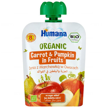 Humana, Mousse organică, dovleac și morcov în fructe, după 8 luni, 90 g