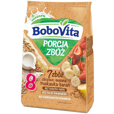 BoboVita Porcja Zbóż Porridge cereal-oat 7 cereale, căpșuni-banană, lactate, fără zahăr adăugat, după 8 luni, 210 g