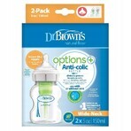 Dr Browns Options+, biberon anticolica, collo largo, con tettarella, 2 x 150 ml