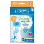 Dr Brown's Anti-Colic Baby Bottle, Wide Neck Options +, with Teat, Blue, 2 x 270ml