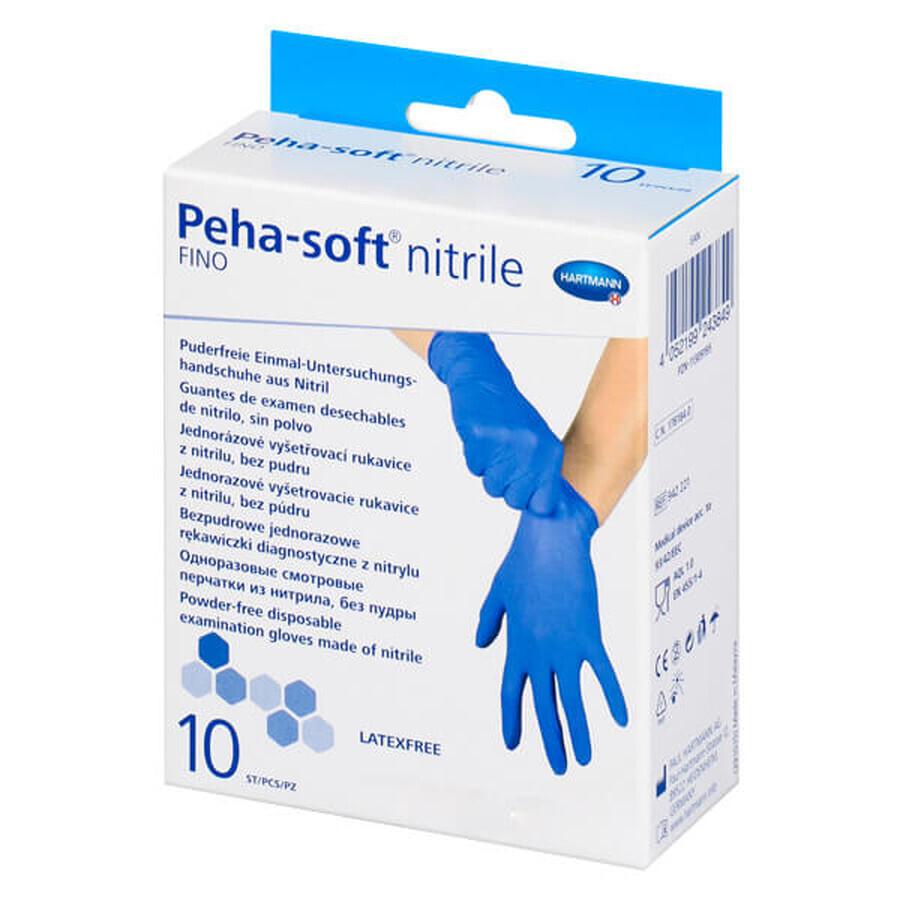 Peha-soft nitrilo fino, guantes de nitrilo, no esterilizados, sin polvo, azul, talla M, 10 unidades