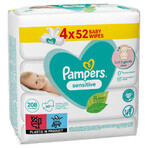 Pampers Sensitive, șervețele umede, 4 x 52 buc