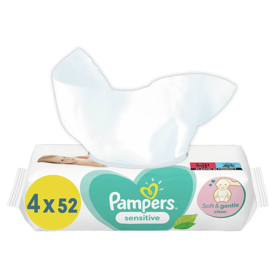 Pampers Sensitive, șervețele umede, 4 x 52 buc