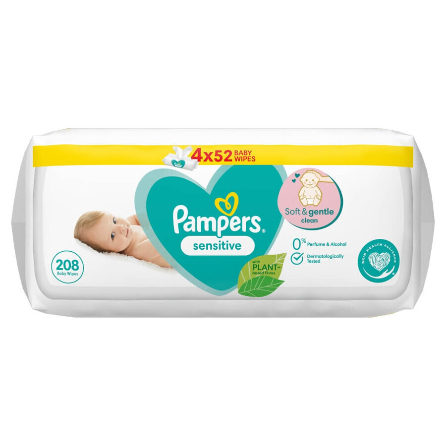 Pampers Sensitive, șervețele umede, 4 x 52 buc