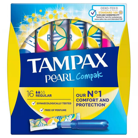 Tampax Compak Pearl, maandverband met inbrenghuls, Regular, 16 stuks