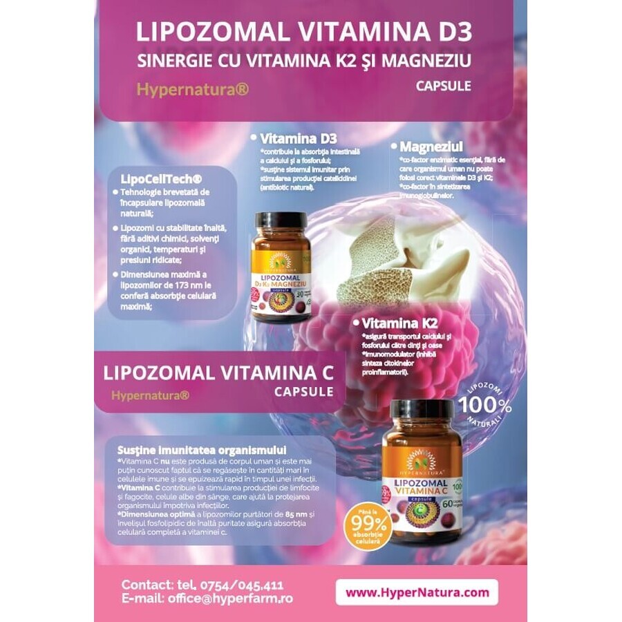 Lipozomales Vitamin D3 + K2 Magnesium, 30 Kapseln, Hypernatura