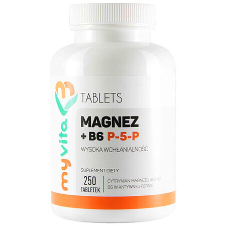MyVita, Magnesium + Vitamin B6 P-5-P, 250 Tabletten