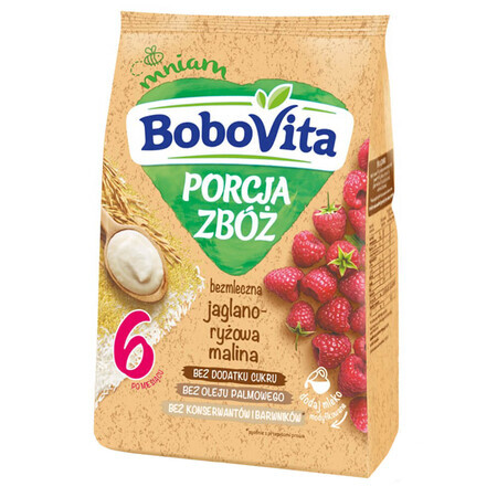 BoboVita Porcja Zbóż Jaggery-Reisbrei, Himbeere, ohne Milchprodukte, ohne Zuckerzusatz, nach 6 Monaten, 170 g