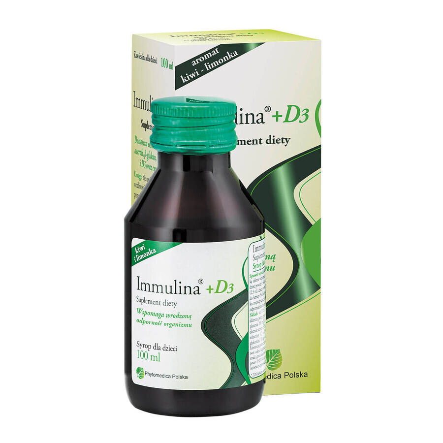 Immulina + D3, Sirup für Kinder, Geschmack: Kiwi und Limette, 100 ml