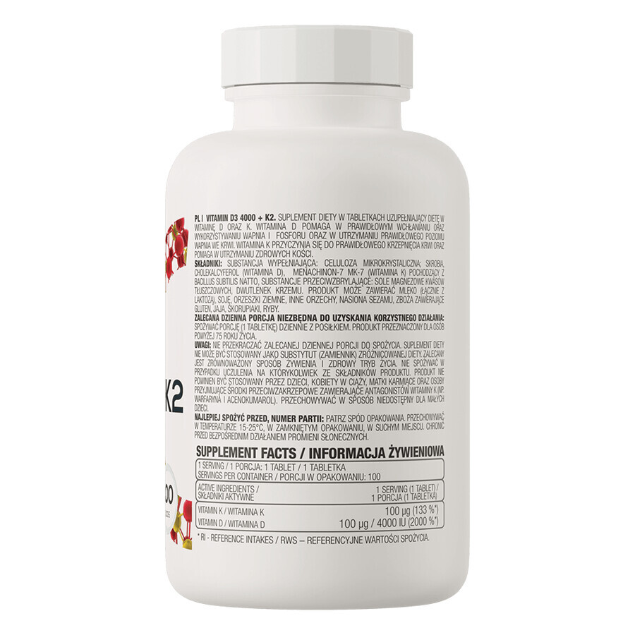 OstroVit Vitamina D3 4000 + K2, 100 comprimate