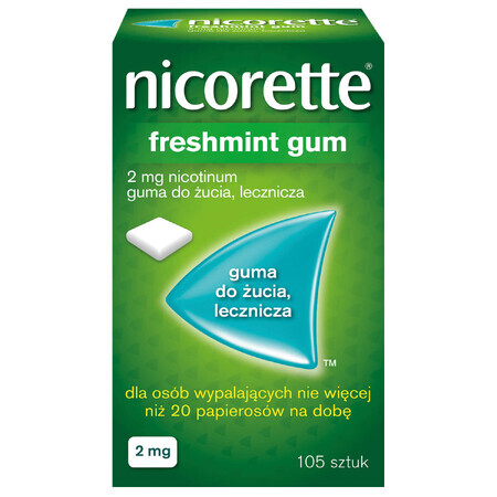 Nicorette FreshMint Gum 2 mg, chewing gum, medicated, 105 pieces