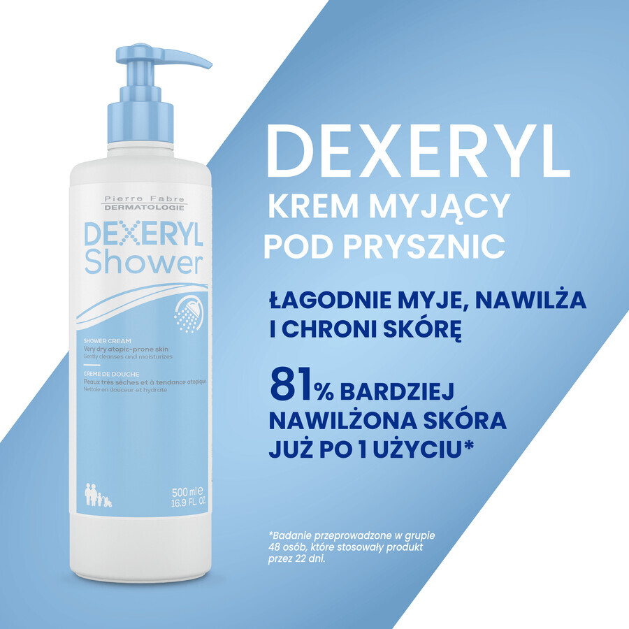 Dexeryl, Dusche, Reinigungscreme für Säuglinge, Kinder und Erwachsene, sehr trockene und atopische Haut, 500 ml