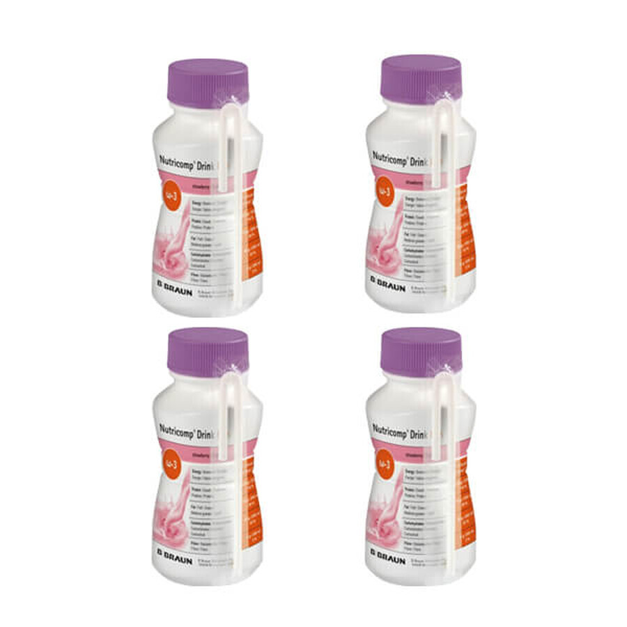 Nutricomp Drink Plus, Nährstoffpräparat, Erdbeergeschmack, 4 x 200 ml