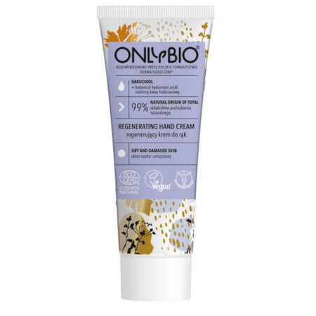 OnlyBio, regenerierende Handcreme, Bacuchiol + pflanzliche Hyaluronsäure, 75 ml