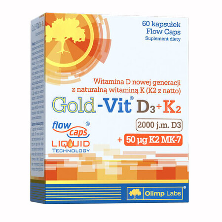 Olimp Gold-Vit D3 + K2, Vitamin D 2000 IU + Vitamin K 50 µg, 60 Kapseln