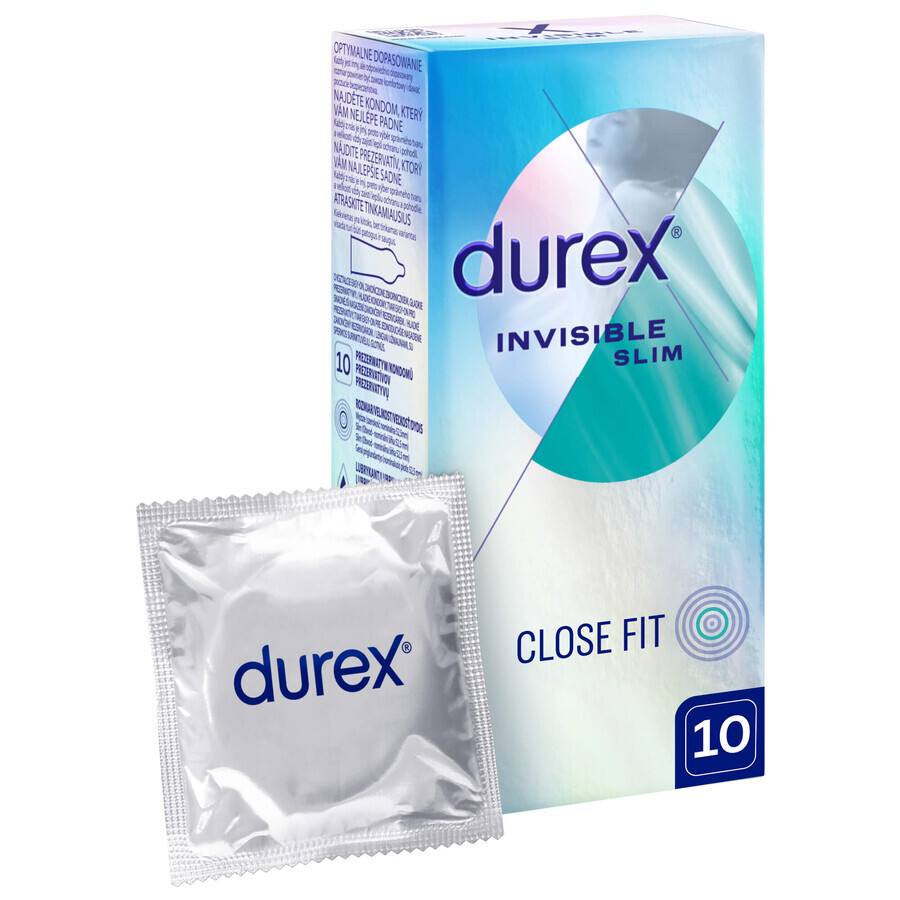 Durex Invisible Close Fit, preservativos ajustados, 10 piezas