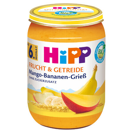 HiPP Frutas y Cereales Bio, mango con plátano y sémola, a partir de 6 meses, 190 g