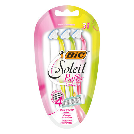 BIC Soleil Bella Colours, rasoio da donna, 4 lame, 3 pezzi