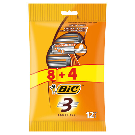 BIC 3 Sensitive Pouch Men's Razor Three Blades 12 Pieces