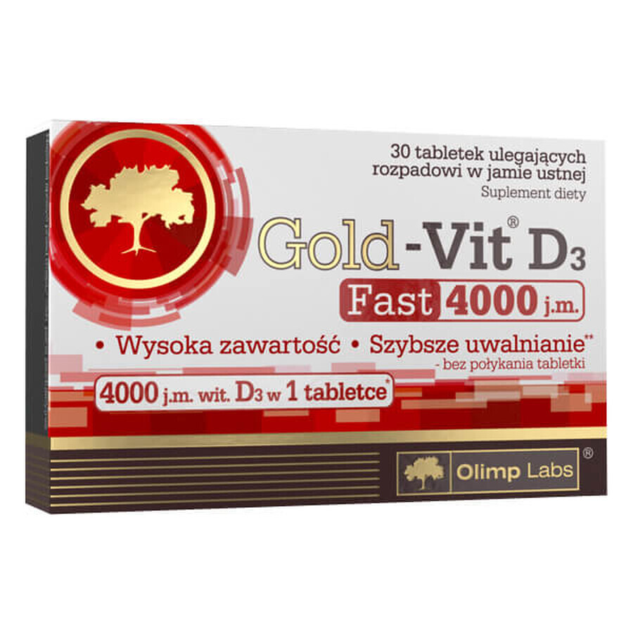 Olimp, Gold-Vit D3 4000 IU. Schnell, Apfelgeschmack, 30 Tabletten