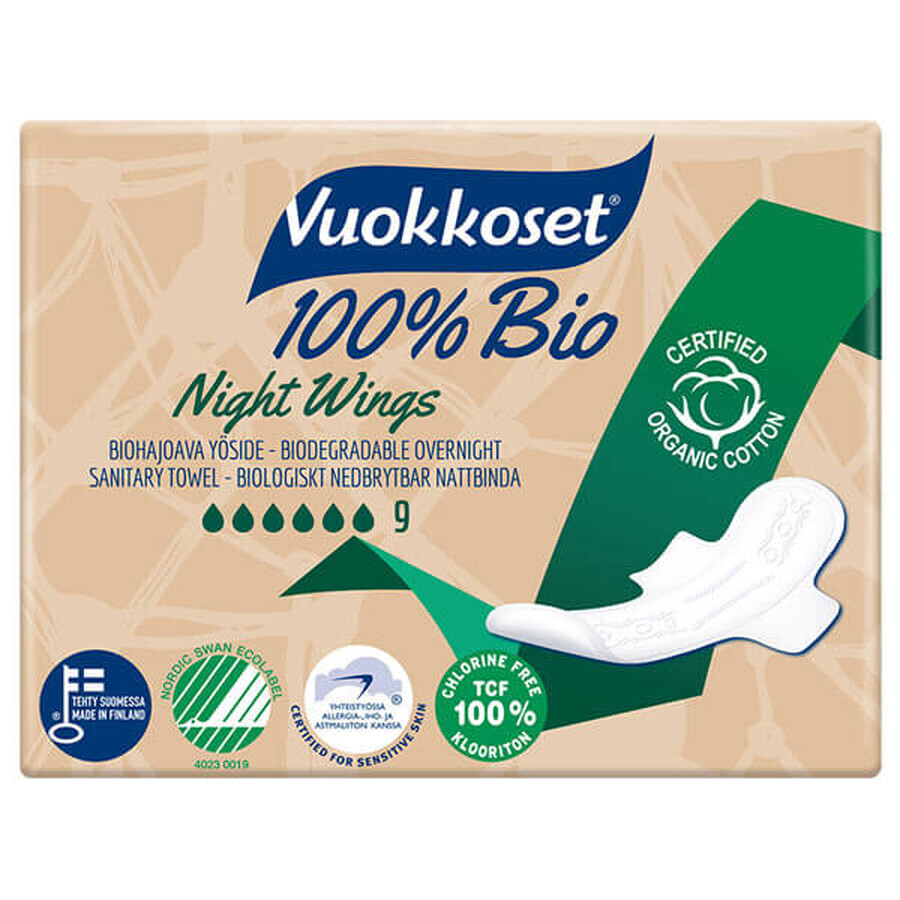 Vuokkoset, Nachttücher aus Bio-Baumwolle, 100% Bio, Normal Wings, 9 Stück