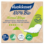 Vuokkoset, Damenbinden aus Bio-Baumwolle, 100% Bio, Normal Wings, 12 Stück