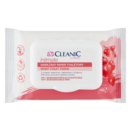 Cleanic Intimate, befeuchtetes Toilettenpapier, Cranberry, 40 Stück