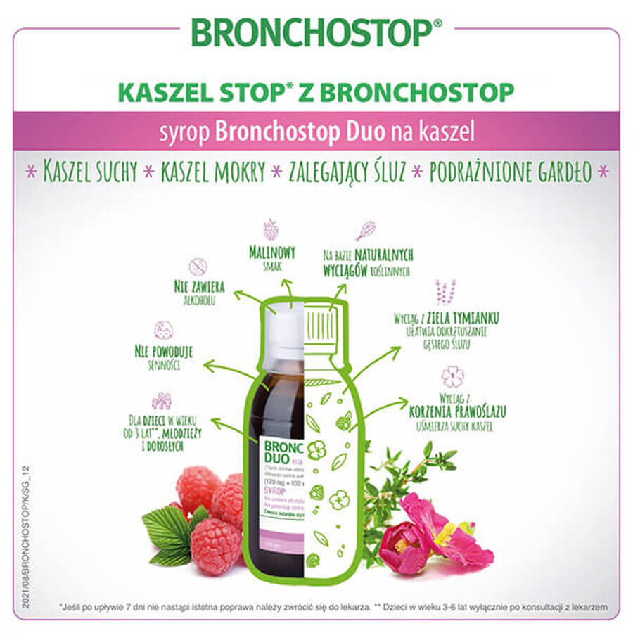 Bronchostop Duo for cough (120 mg + 830 mg)/ 15 ml, syrup, 120 ml