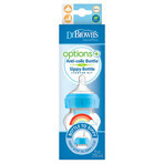 Dr. Brown's Options+, Fles-naar-beker set, anti-koliek fles, wijde hals, 270 ml met speen, niveau 3 + druppelloos mondstuk, blauw