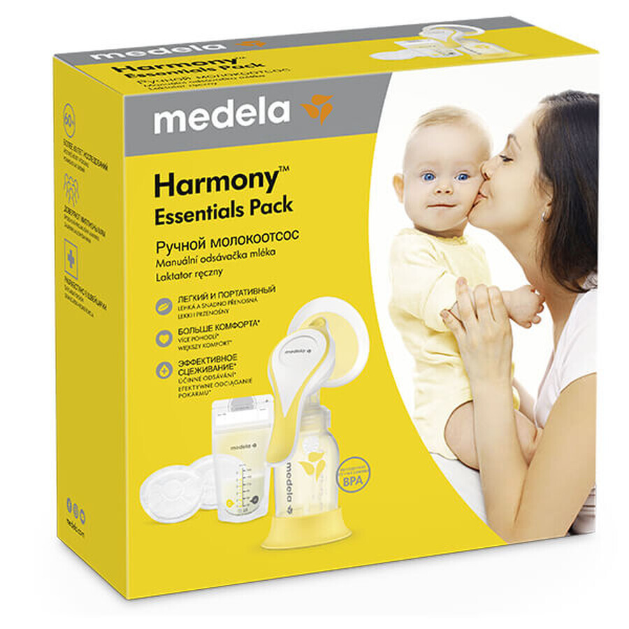 Medela Harmony Flex, extractor de leche manual, 2 fases + set de accesorios esenciales