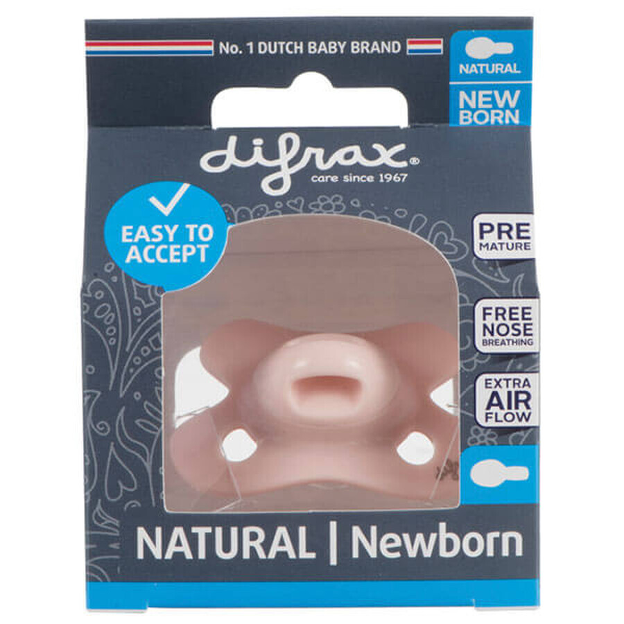 Difrax Natural, succhietto in silicone, rotondo, Blossom, per bambini prematuri e neonati fino a 2 mesi, 1 pezzo