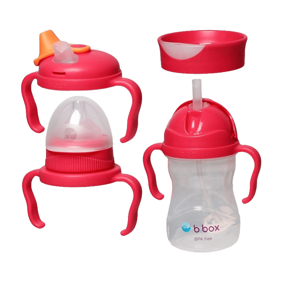 B.Box, cup for learning to drink, set 4 in 1, raspberry, from 4 months, 240 ml