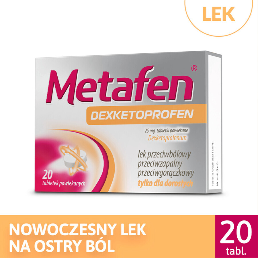 Metafen Dexketoprofen 25 mg, 20 filmomhulde tabletten