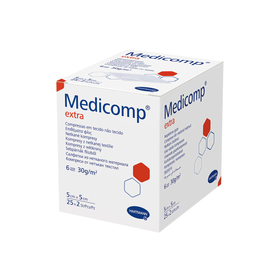 Medicomp Extra, compresse sterili in tessuto non tessuto, 6 strati, 30 g/m2, 5 cm x 5 cm, 50 pz.