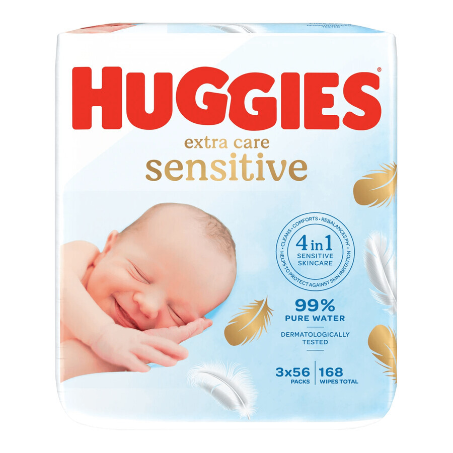 Huggies Extra Care Sensitive, lingettes humides, 3 x 56 pcs