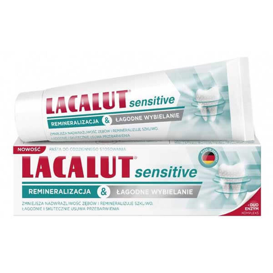 Lacalut Sensitive, Zahnpasta, remineralisierender Zahnschmelz und sanfte Aufhellung, 75 ml