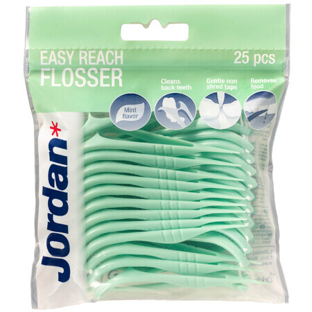 Jordan Easy Reach Flosser, Zahnseide und Zahnstocher 2-in-1, mint, 25 Stück